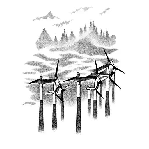 wind turbines mountain tattoo design idea