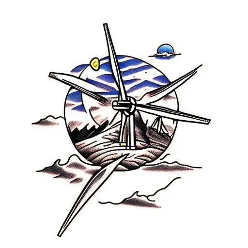 wind turbines mountain tattoo design idea
