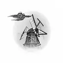 windmill turbine hills tattoo design idea