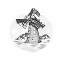 windmill turbine hills tattoo design idea