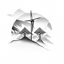 mountain scene wind turbines tattoo design idea