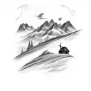 mountain scene wind turbines tattoo design idea
