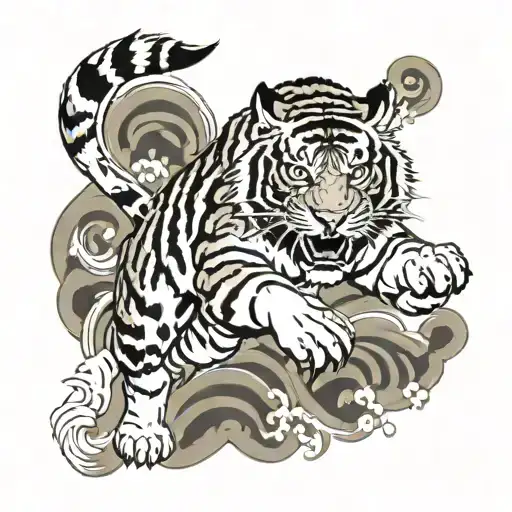 tiger leaping towards tattoo design idea