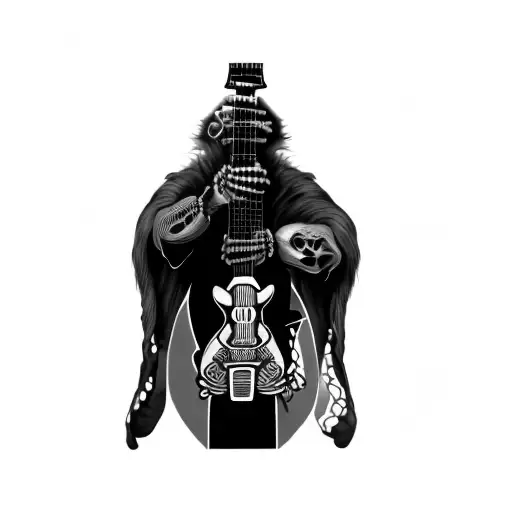 a skeleton holding a guitar tattoo design idea