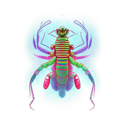 cartoon rainbow mantis shrimp. side profile  tattoo design idea