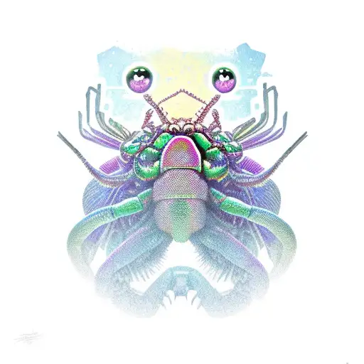 rainbow mantis shrimp wearing thanos' glove. side profile  tattoo design idea