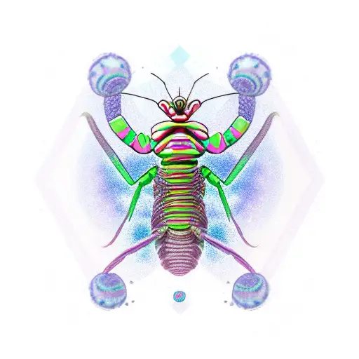 rainbow mantis shrimp wearing thanos' glove  tattoo design idea