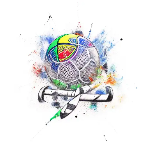 A dynamic and powerful tattoo design featuring various sports equipment intertwined with underground elements such as graffiti and music notes tattoo design idea
