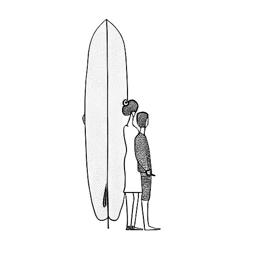 a man and a girl standing next to a surfboard tattoo design idea