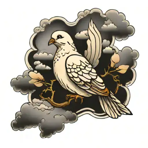 dove with clouds tattoo design idea