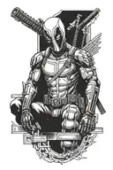 Deadpool and prison bars guns angels tattoo design idea
