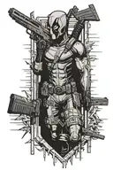 Deadpool and prison bars guns angels tattoo design idea