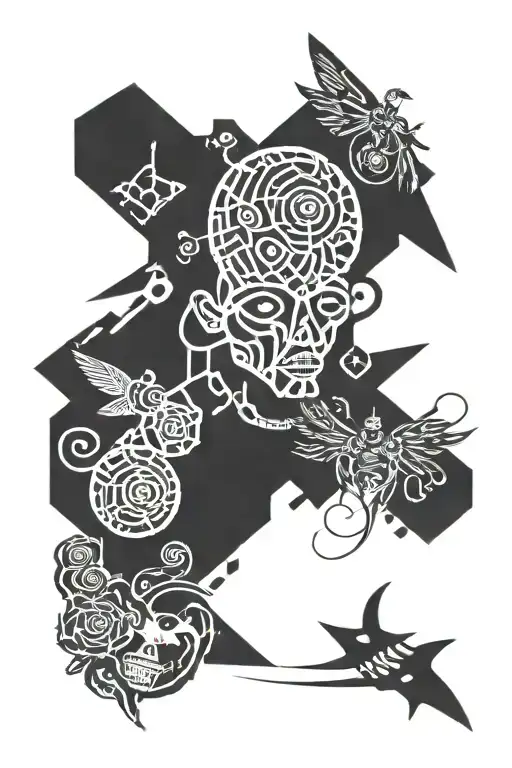 between self-exposure and concealmet; eros as the main object of greed; lack, impulse of unification, devastation. tattoo design idea