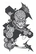 between self-exposure and concealmet; eros as the main object of greed; lack, impulse of unification, devastation. tattoo design idea