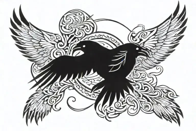 Odin's ravens, chest tattoo, both sides tattoo design idea