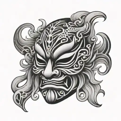 japanese mask made tattoo design idea