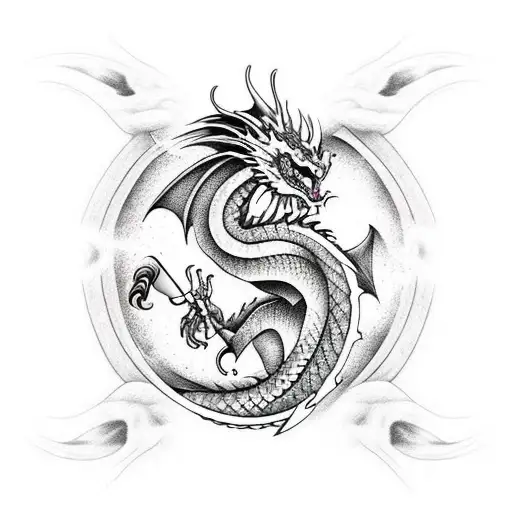Dragon arrow Moon tattoo design idea