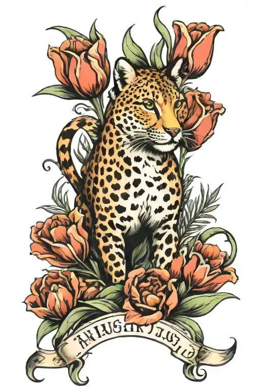 Tulips cheetah and bibal verse Isaiah 41:10 tattoo design idea