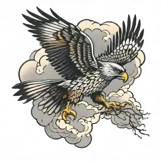 hawk flying into storm clouds tattoo design idea