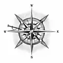 A dotwork tattoo of a compass rose with a fishing hook as the central design element tattoo design idea