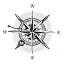 A dotwork tattoo of a compass rose with a fishing hook as the central design element tattoo design idea