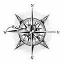 A dotwork tattoo of a compass rose with a fishing hook as the central design element tattoo design idea