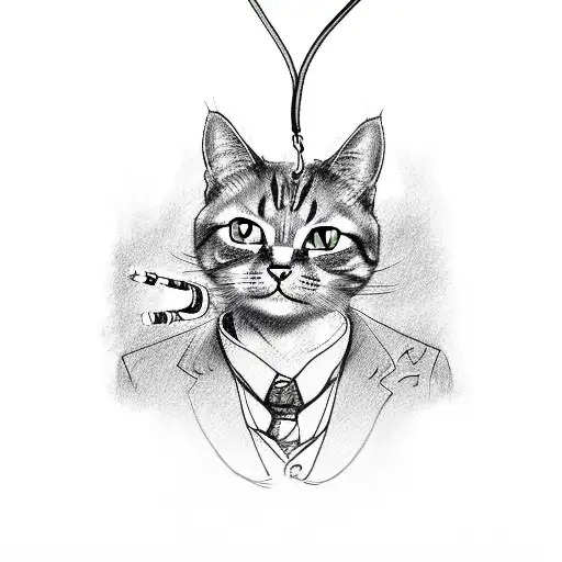 cat with an electric colar standing on it’s feet and smoking a cigarette tattoo design idea