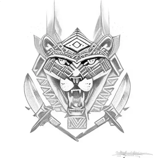 aztec warrior cougar death broken pyramid tattoo design idea