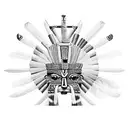 aztec mural , warrior , dead chief kissing, walls , pyramid cougar princess,  powerful , culture tattoo design idea