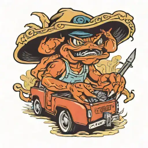 crab Rangoon in a ford ranger sitting tattoo design idea