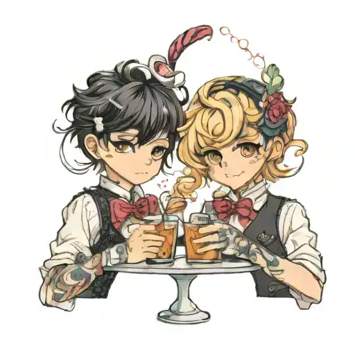 two boys in lolita fashion bartending  tattoo design idea