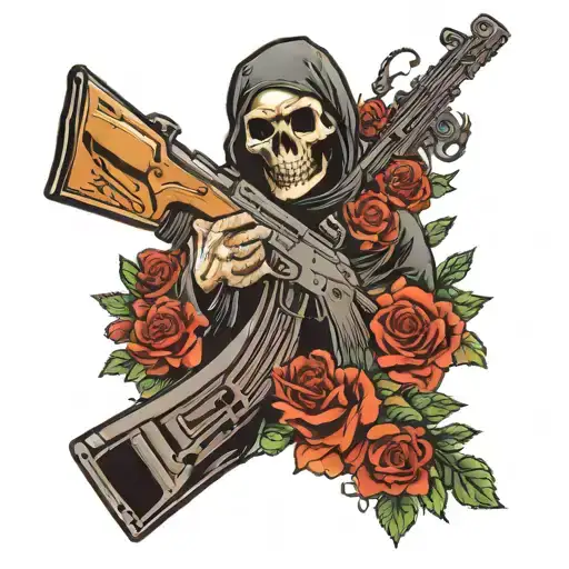 death with an AK 47 assault rifle tattoo design idea