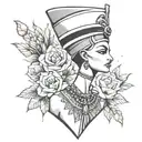 nefertiti, flowers,  tattoo design idea