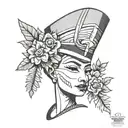 nefertiti, flowers,  tattoo design idea