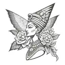 nefertiti, flowers,  tattoo design idea