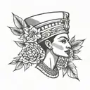nefertiti, flowers,  tattoo design idea