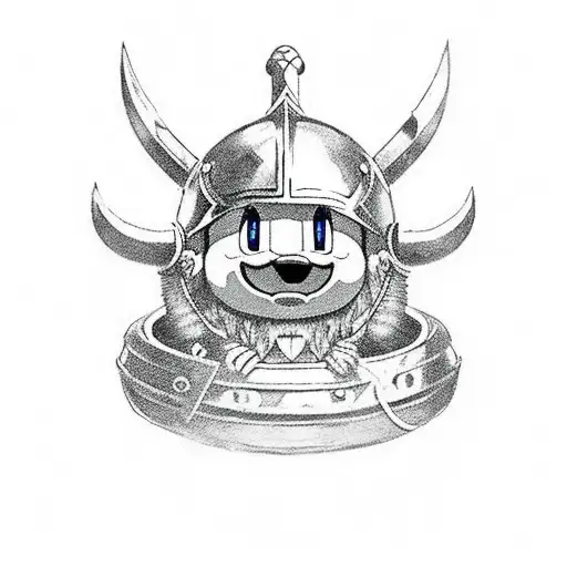 Nintendo Character Kirbys with Viking helmets in a viking ship sailing to valhalla tattoo design idea
