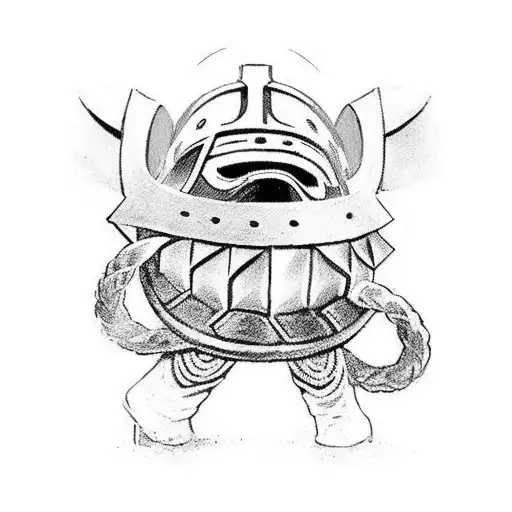 Nintendo Character Kirbys with Viking helmets in a viking ship sailing to valhalla tattoo design idea