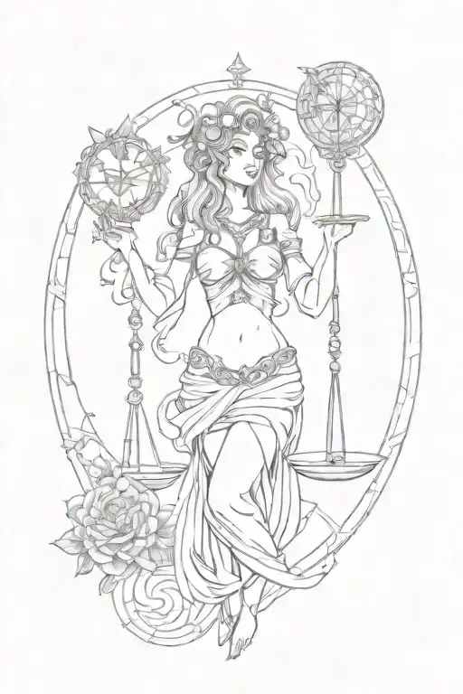 tarrot card Goddess Libra symbol intertwined tattoo design idea