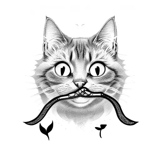 black cat with a flower in its mouth tattoo design idea
