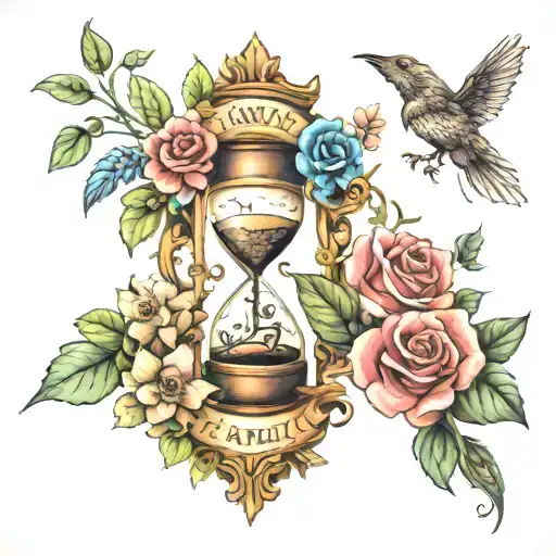 family tattoo with family tree hourglass flowers  tattoo design idea