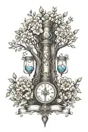 family tree with hourglass and  flowers  tattoo design idea