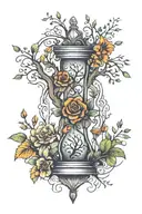 family tree with hourglass and  flowers  tattoo design idea