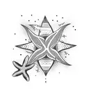 surfboard tatoo with a starfish a flower and a lightning tattoo design idea