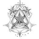 surfboard tatoo with a starfish a flower and a lightning tattoo design idea