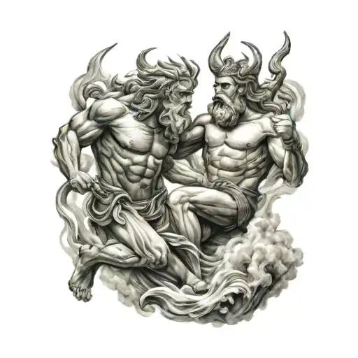 Zeus and Poseidon Fighting  tattoo design idea