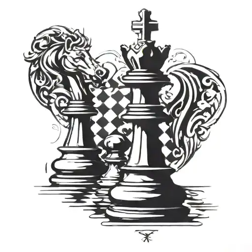 Chess board with a twist - incorporate a queen chess piece as the focal point tattoo design idea