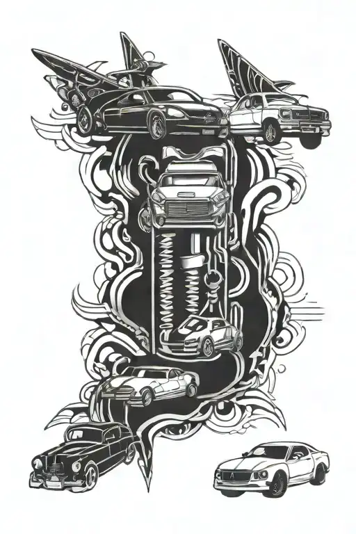 Cars and zippers tattoo design idea