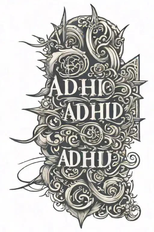 adhd Word with line drawing tattoo design idea