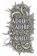 adhd Word with line drawing tattoo design idea